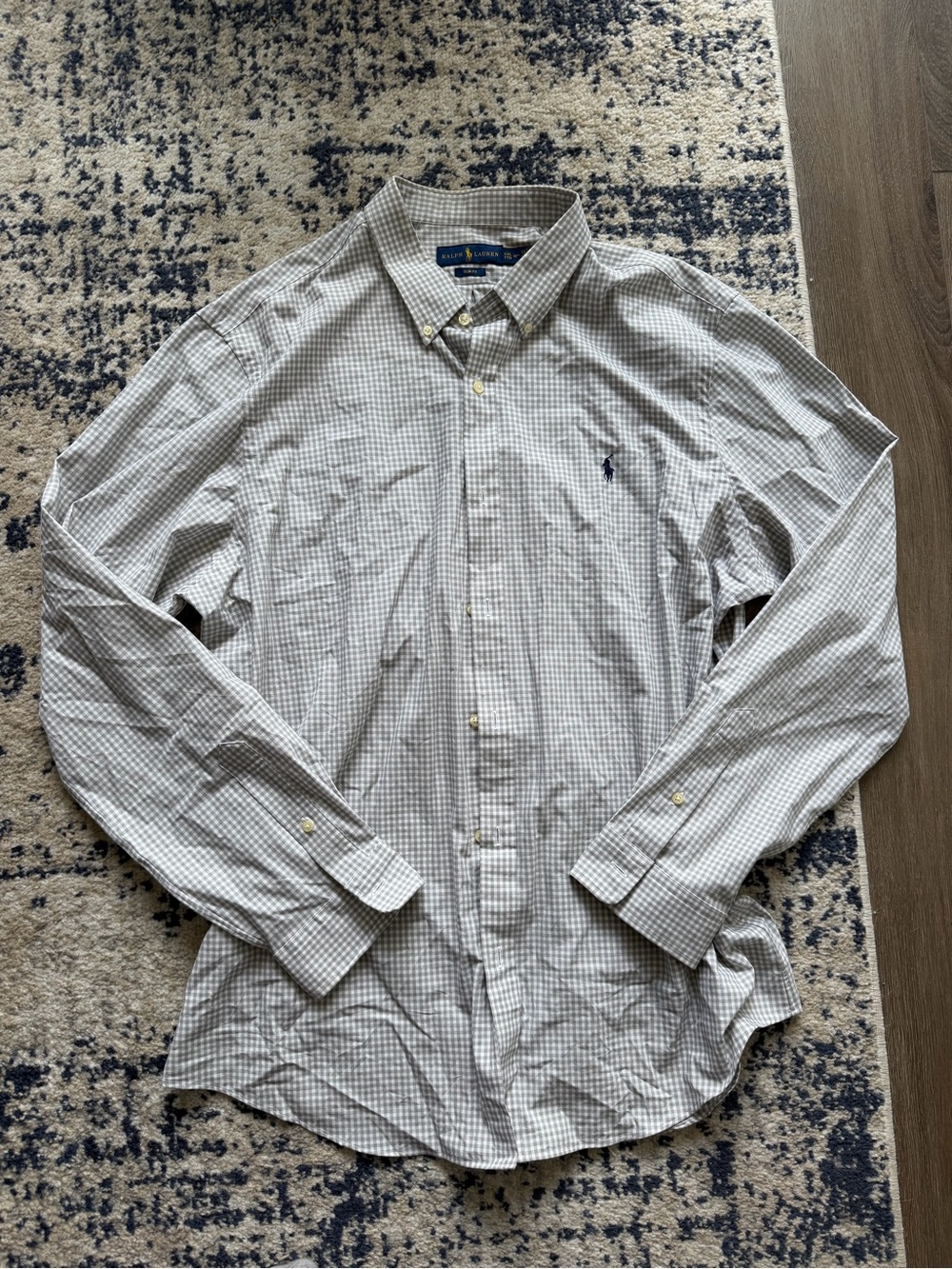 Ralph Lauren Men’s Button-Down Gingham Shirt - Light Gray and Blue